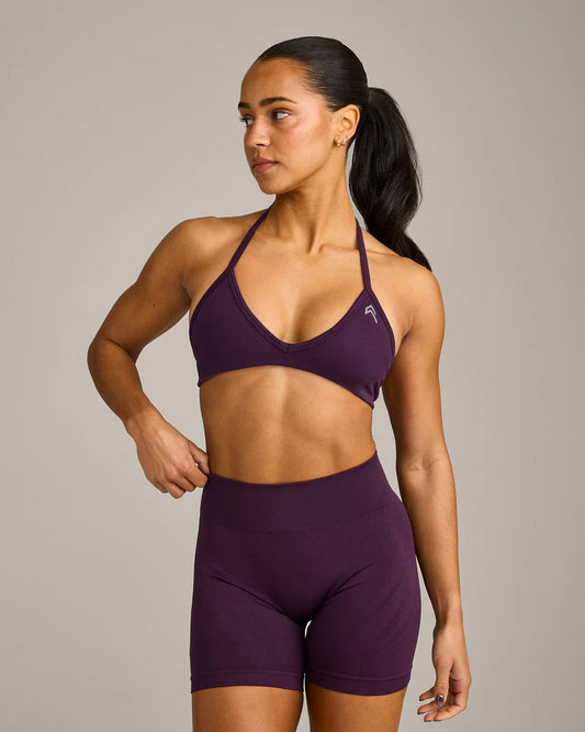 Seamless Minimal Halter Neck Bralette with Gray Logo