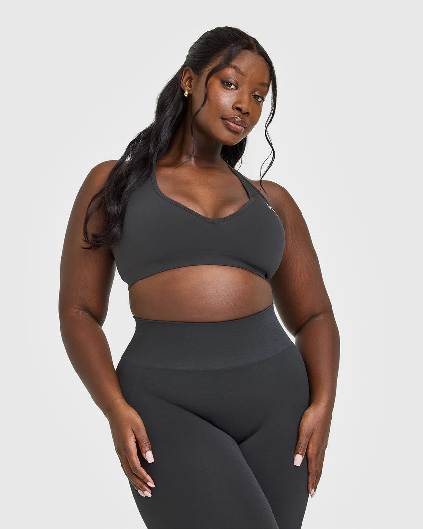 Seamless Racer Back Sports Bra with White Logo