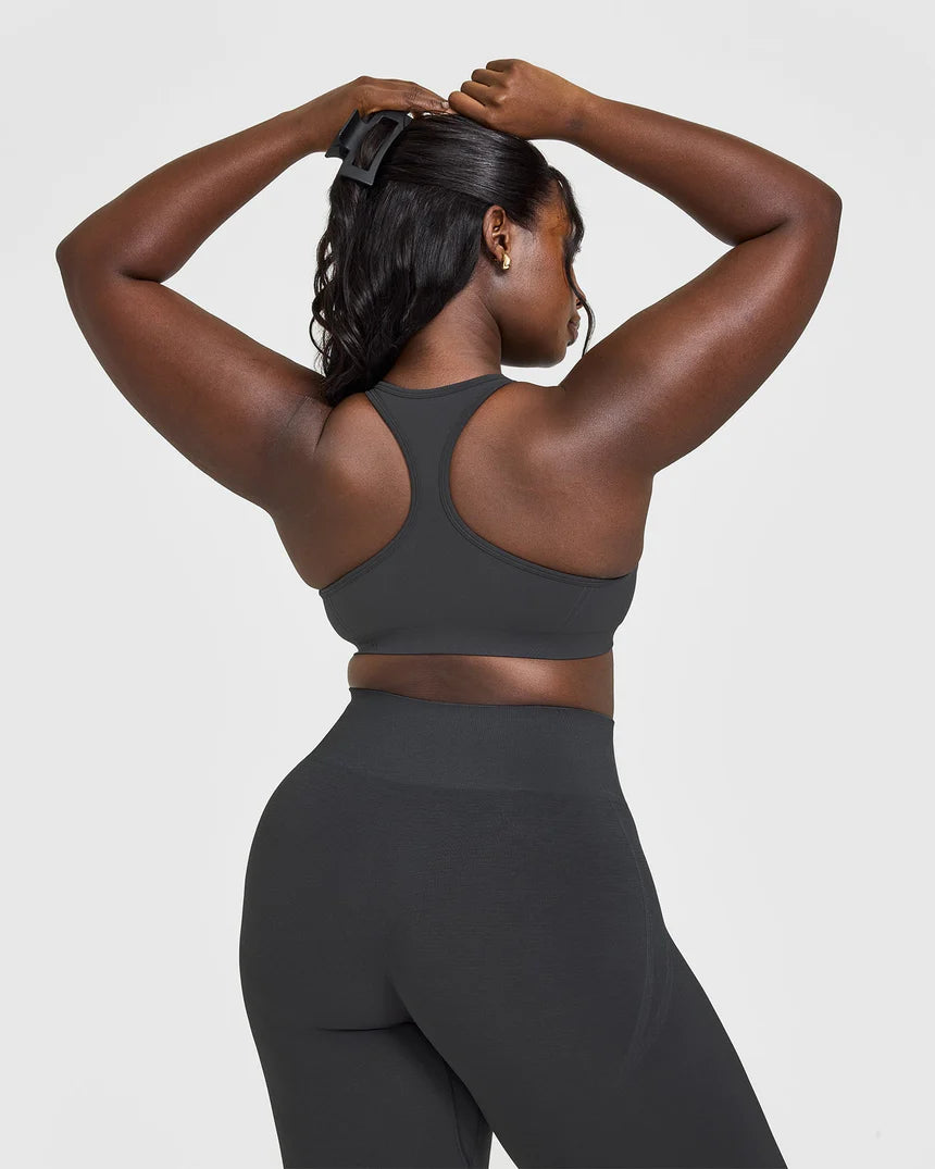 Seamless Racer Back Sports Bra with White Logo