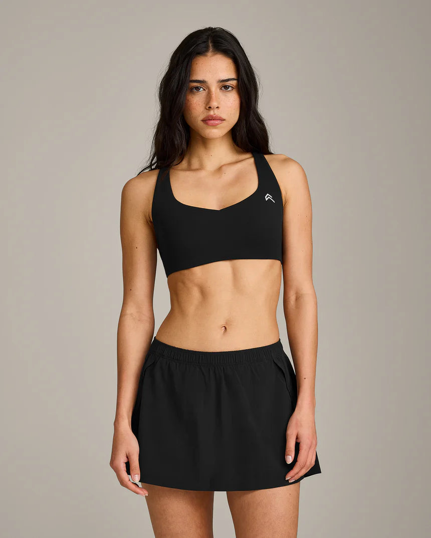 Cross Back Sports Bra with Gray Logo