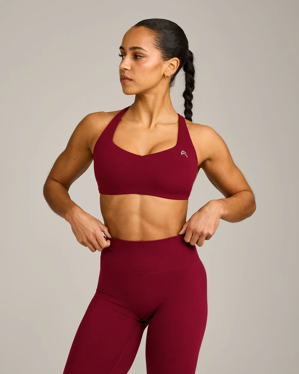 Cross Back Sports Bra with Gray Logo