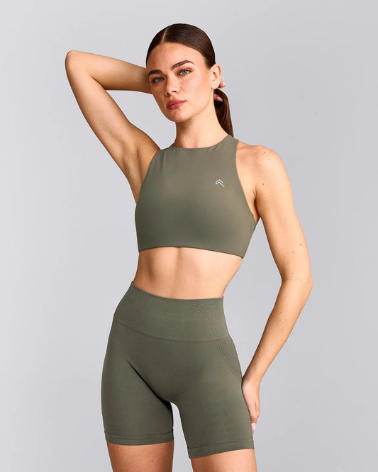 EasyLift™ High Neck Sports Bra with Gray Logo