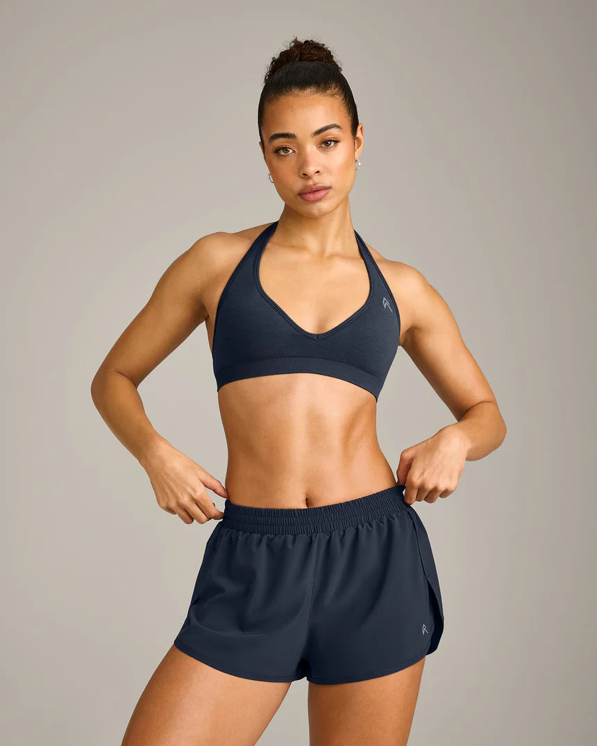 Seamless Halter Neck Sports Bra with Gray Logo