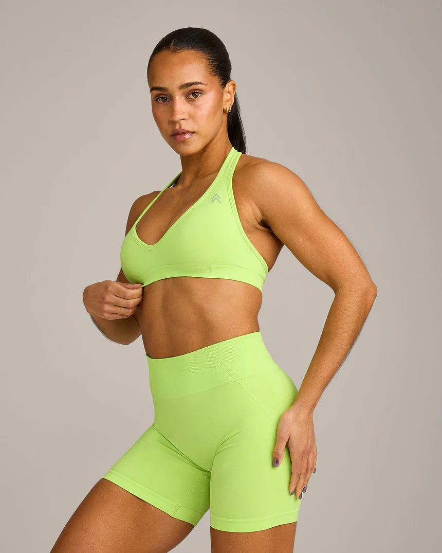 Seamless Halter Neck Sports Bra with Gray Logo