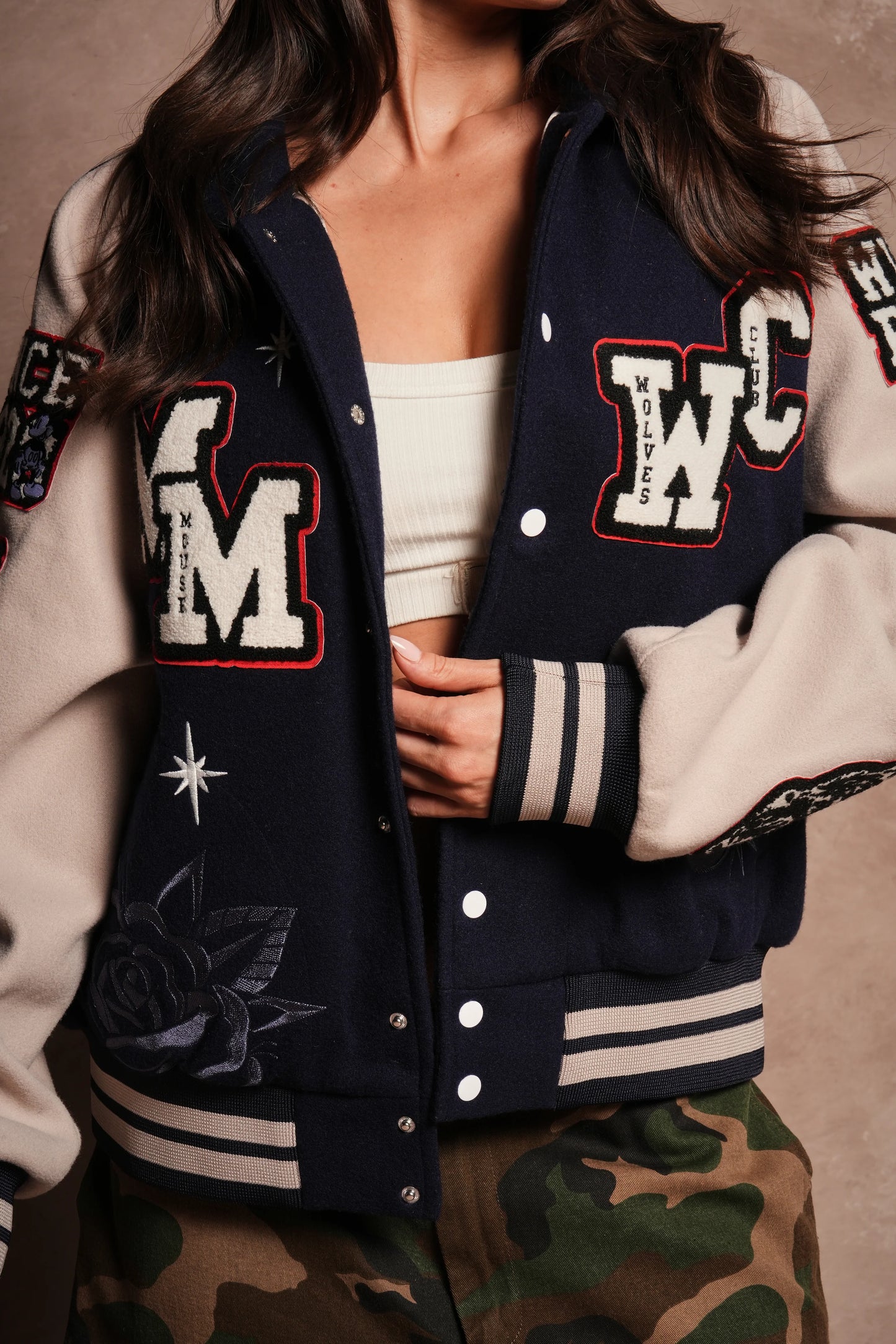 Mickey Mouse Wolves Club Roxy Box Cut Rudy Letterman Jacket
