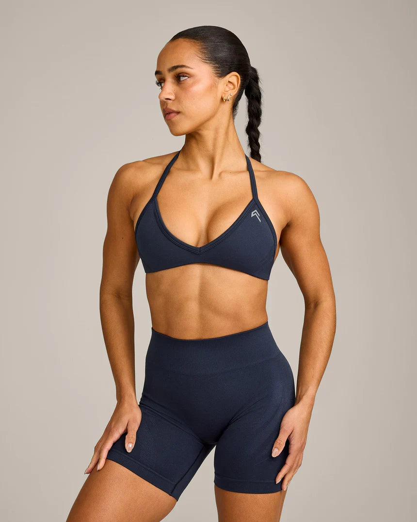 Seamless Minimal Halter Neck Bralette with Gray Logo